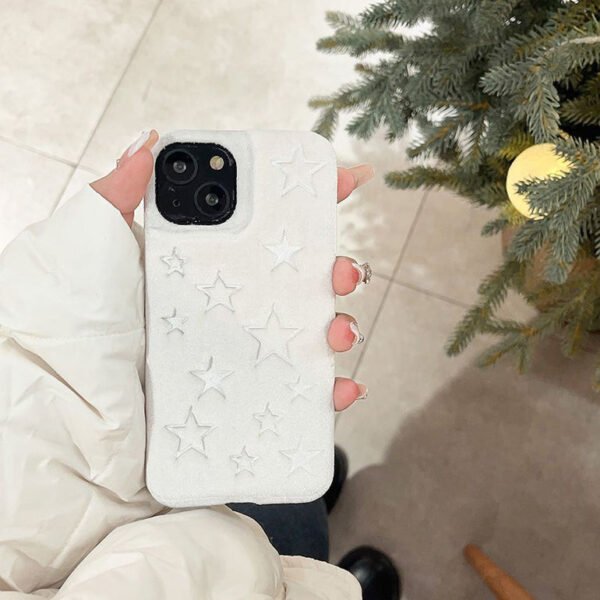 Star Pattern Plush Fabric Designer Silicon Case for iPhone - Image 4