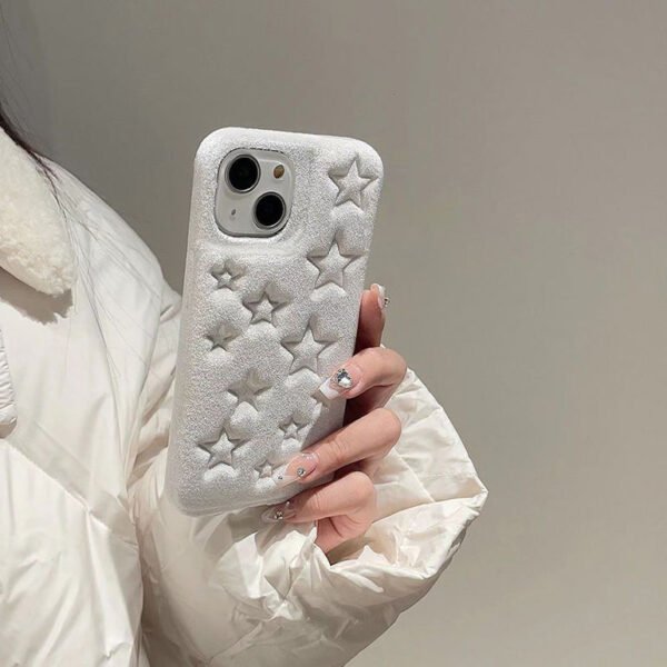 Star Pattern Plush Fabric Designer Silicon Case for iPhone
