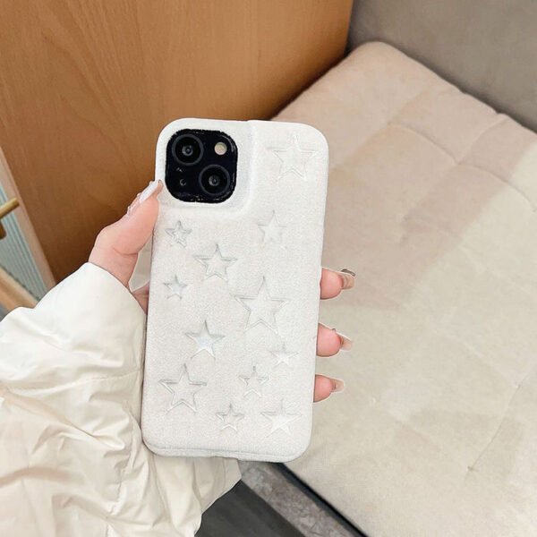 Star Pattern Plush Fabric Designer Silicon Case for iPhone - Image 3