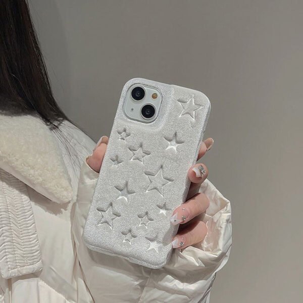 Star Pattern Plush Fabric Designer Silicon Case for iPhone - Image 2