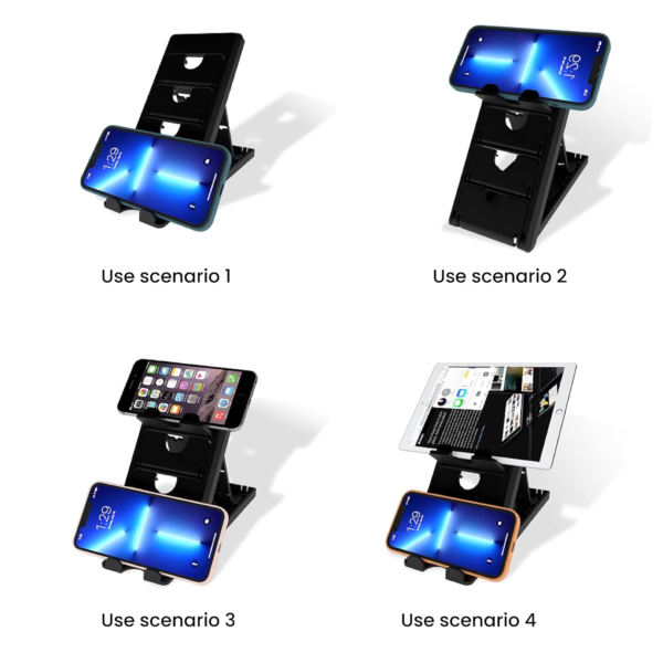 STRIFF Smartphone Stand, Tabletop, Foldable, Mobile Stand, Phone Stand, Tablet Stand, Smartphone Holder, Adjustable Height, Lightweight, Compact, Portrait and Horizontal, Easy to Carry(Black) - Image 3