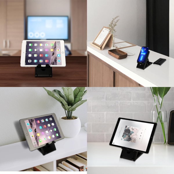 STRIFF Smartphone Stand, Tabletop, Foldable, Mobile Stand, Phone Stand, Tablet Stand, Smartphone Holder, Adjustable Height, Lightweight, Compact, Portrait and Horizontal, Easy to Carry(Black) - Image 4