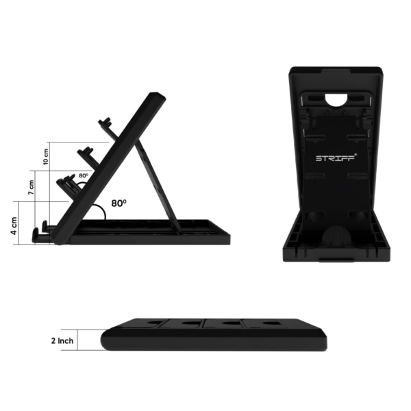 STRIFF Smartphone Stand, Tabletop, Foldable, Mobile Stand, Phone Stand, Tablet Stand, Smartphone Holder, Adjustable Height, Lightweight, Compact, Portrait and Horizontal, Easy to Carry(Black) - Image 6