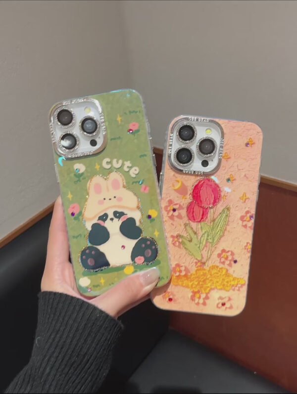 3D Effect Holographic Effect Silicon Case for iPhone With Diamond Camera Protection ( Lily And Panda) - Image 13