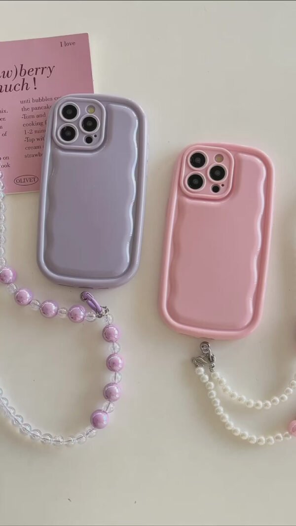 Designer Solid Color Wawy Customised Silicon Case for iPhone With Sling Beaded Chain - Image 15