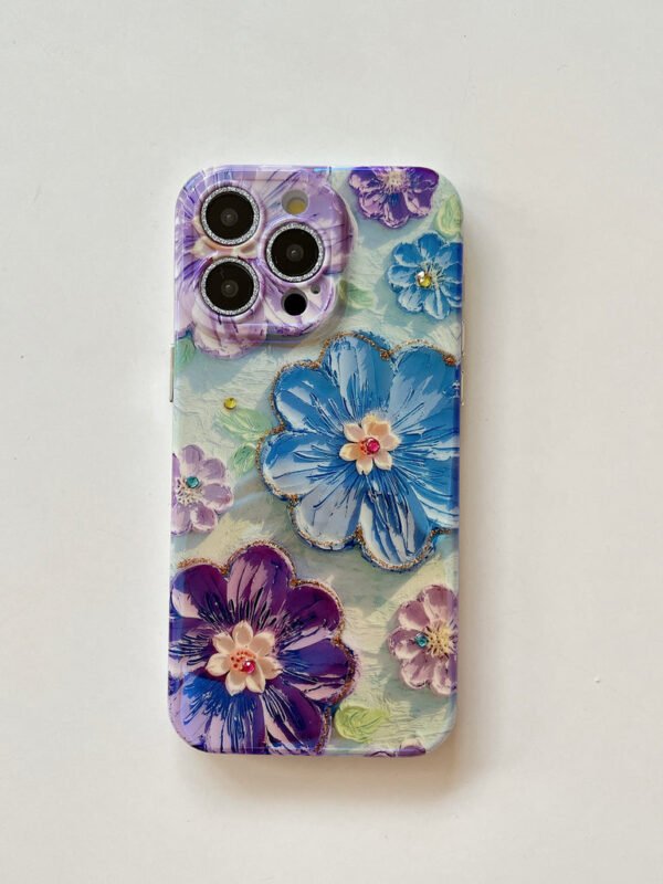 3D Effect Holographic Effect Silicon Case for iPhone With Diamond Camera Protection ( Daisy Family ) - Image 3