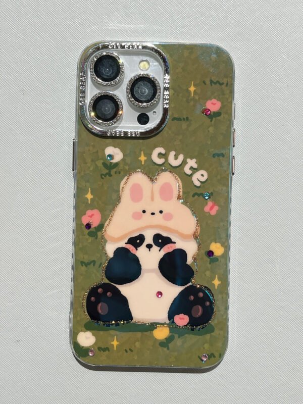 3D Effect Holographic Effect Silicon Case for iPhone With Diamond Camera Protection ( Lily And Panda) - Image 2