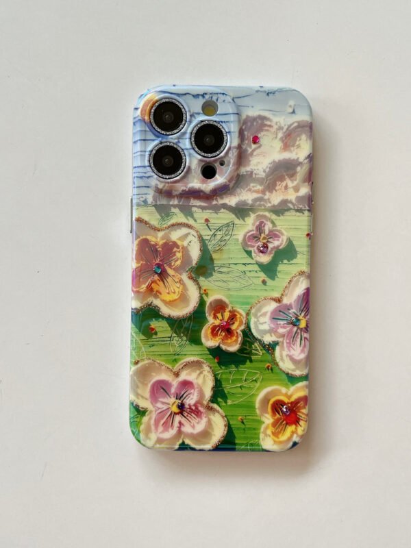 3D Effect Holographic Effect Silicon Case for iPhone With Diamond Camera Protection ( Daisy Family ) - Image 4
