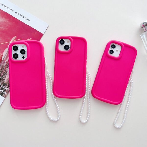 Solid Color iPhone Case With Beaded Charm ( Deep Pink ) - Image 2