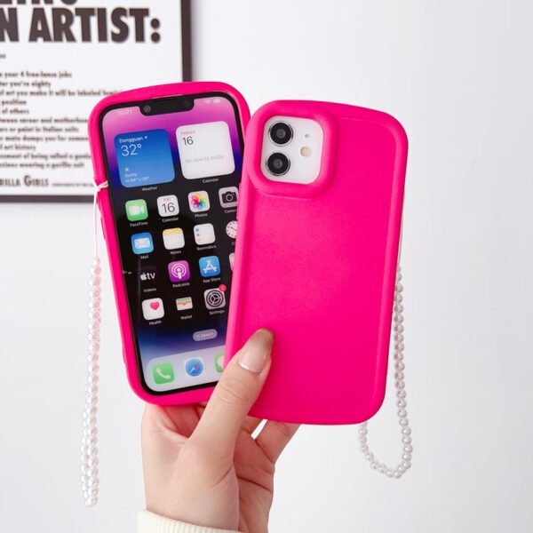 Solid Color iPhone Case With Beaded Charm ( Deep Pink ) - Image 9