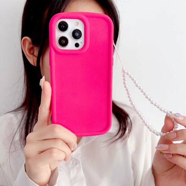 Solid Color iPhone Case With Beaded Charm ( Deep Pink )
