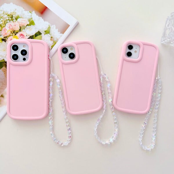 Solid Color iPhone Case With Heart Crystal Charm ( Light Pink )