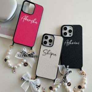 Grain Leather Customised iPhone Case with Anti Fall Hand Bracelet