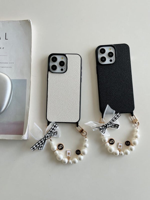 Grain Leather Customised iPhone Case with Anti Fall Hand Bracelet - Image 4