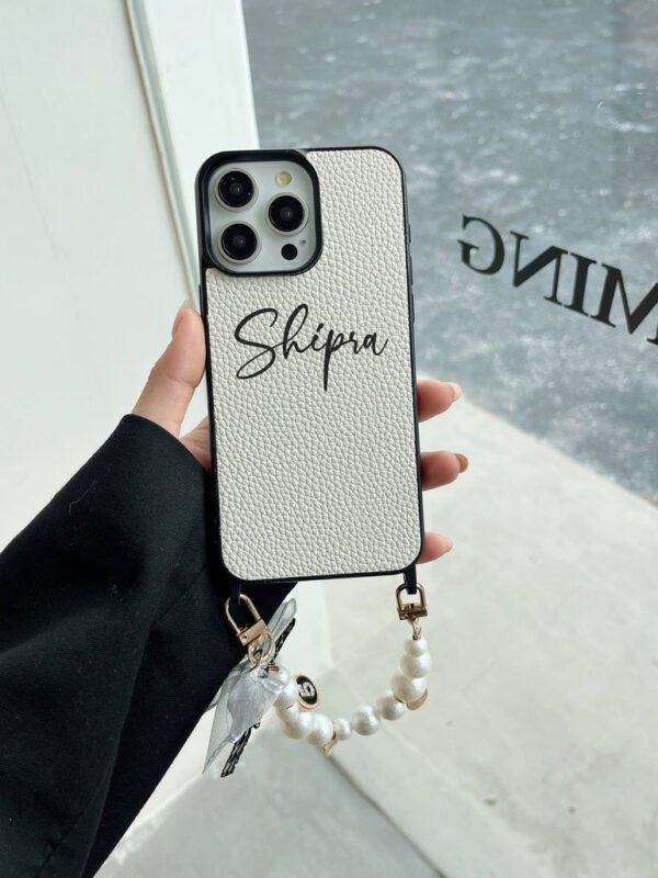 Grain Leather Customised iPhone Case with Anti Fall Hand Bracelet - Image 5
