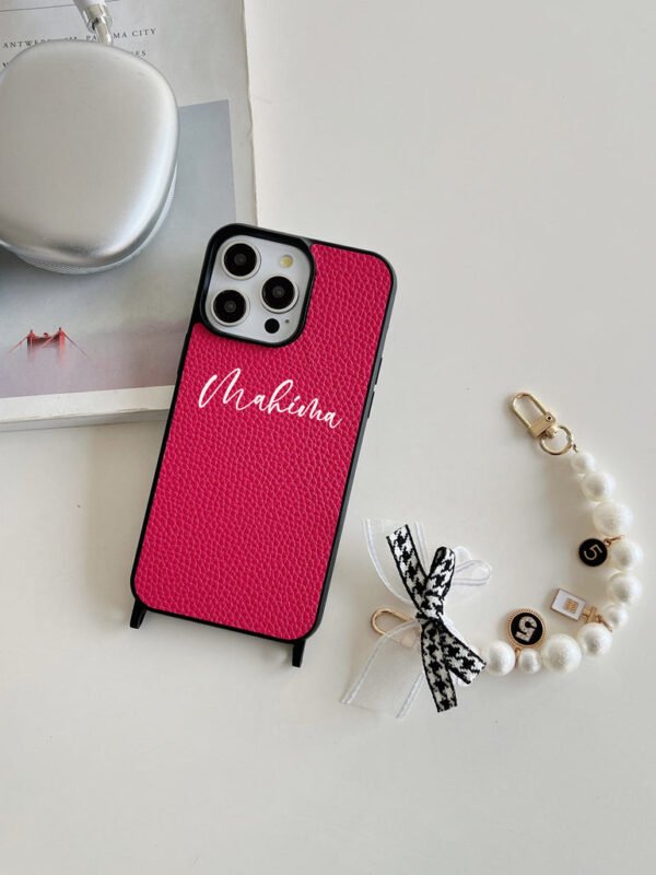 Grain Leather Customised iPhone Case with Anti Fall Hand Bracelet - Image 3
