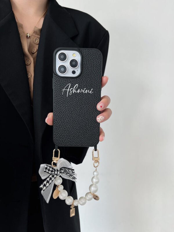 Grain Leather Customised iPhone Case with Anti Fall Hand Bracelet - Image 12