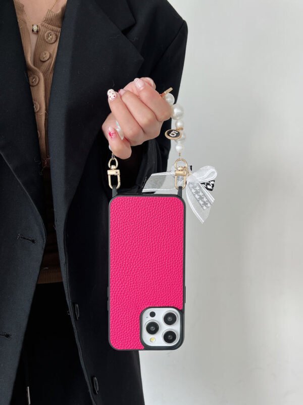 Grain Leather Customised iPhone Case with Anti Fall Hand Bracelet - Image 13