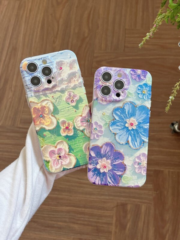 3D Effect Holographic Effect Silicon Case for iPhone With Diamond Camera Protection ( Daisy Family ) - Image 6
