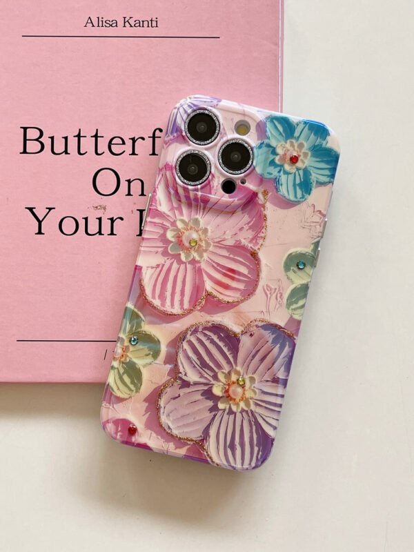 3D Effect Holographic Effect Silicon Case for iPhone With Diamond Camera Protection ( Daisy Family ) - Image 9