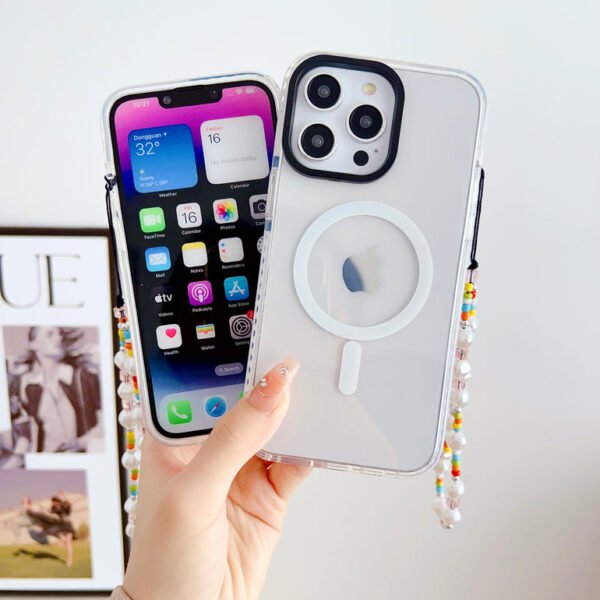 Transparent Silicon Impact Case for iPhone With Magsafe And Colorful Beaded Charm - Image 5