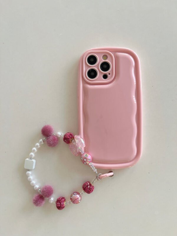 Designer Solid Color Wawy Customised Silicon Case for iPhone With Charm Bracelet - Image 5