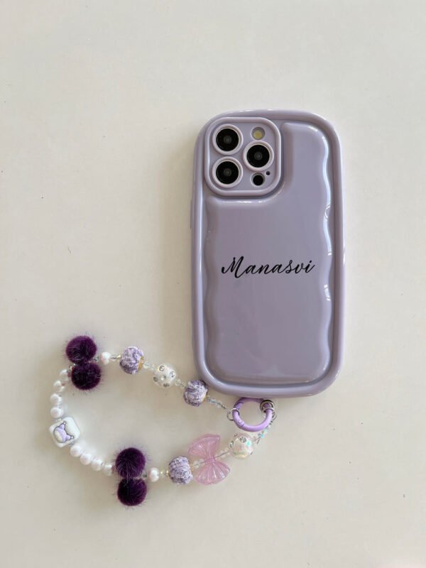 Designer Solid Color Wawy Customised Silicon Case for iPhone With Charm Bracelet - Image 3