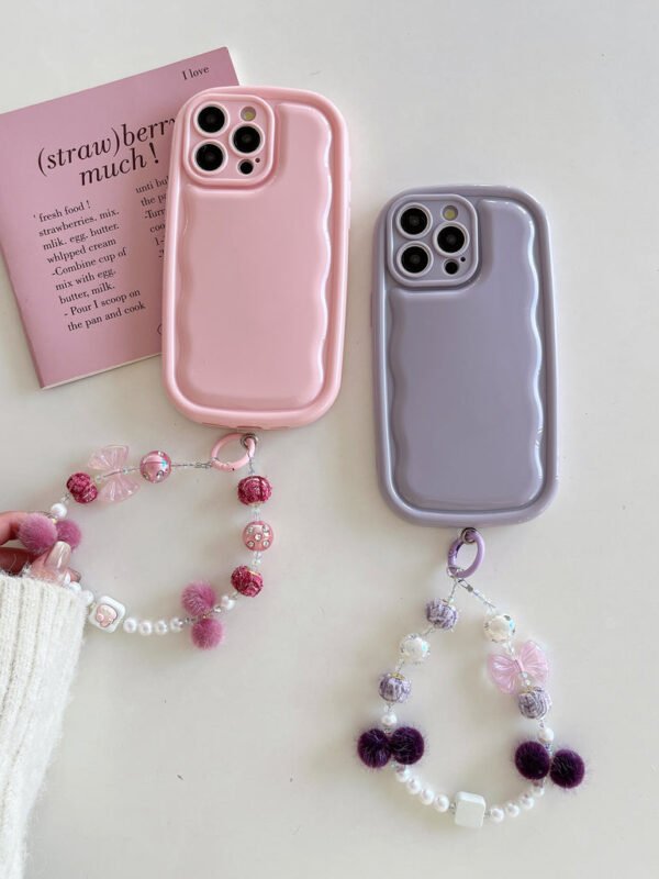 Designer Solid Color Wawy Customised Silicon Case for iPhone With Charm Bracelet - Image 8
