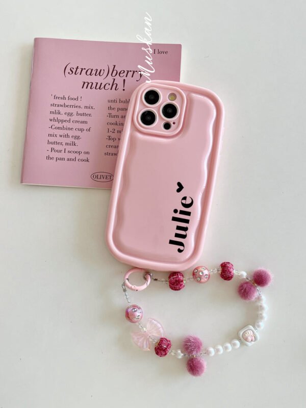Designer Solid Color Wawy Customised Silicon Case for iPhone With Charm Bracelet - Image 2