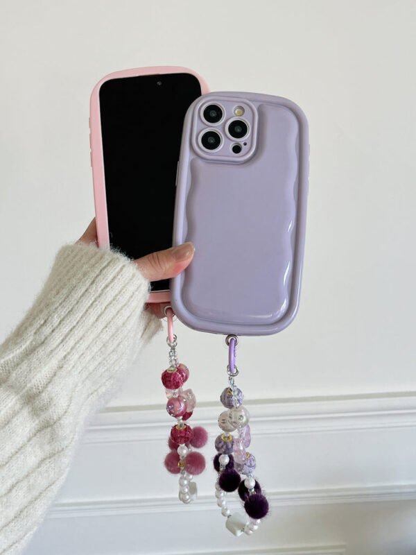 Designer Solid Color Wawy Silicon Case for iPhone With Charm Bracelet - Image 5