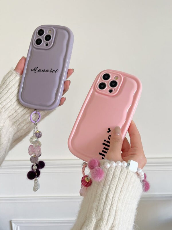 Designer Solid Color Wawy Customised Silicon Case for iPhone With Charm Bracelet - Image 13