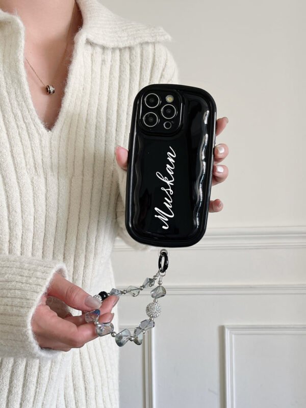 Designer Solid Color Wawy Customised Silicon Case for iPhone With Charm Bracelet - Image 4