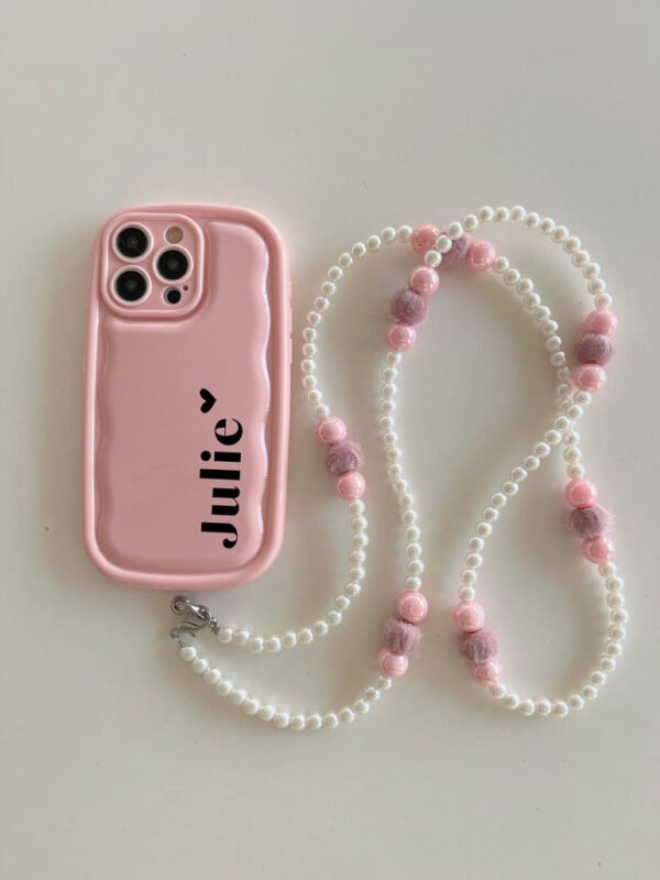 Designer Solid Color Wawy Customised Silicon Case for iPhone With Sling Beaded Chain - Image 4