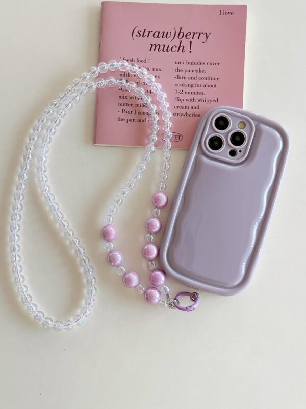 Designer Solid Color Wawy Silicon Case for iPhone With Sling Beaded Chain - Image 3