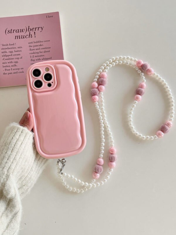 Designer Solid Color Wawy Silicon Case for iPhone With Sling Beaded Chain - Image 4