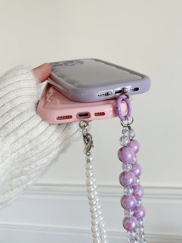 Designer Solid Color Wawy Silicon Case for iPhone With Sling Beaded Chain - Image 5