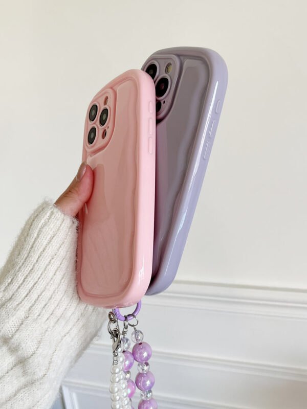 Designer Solid Color Wawy Silicon Case for iPhone With Sling Beaded Chain - Image 6