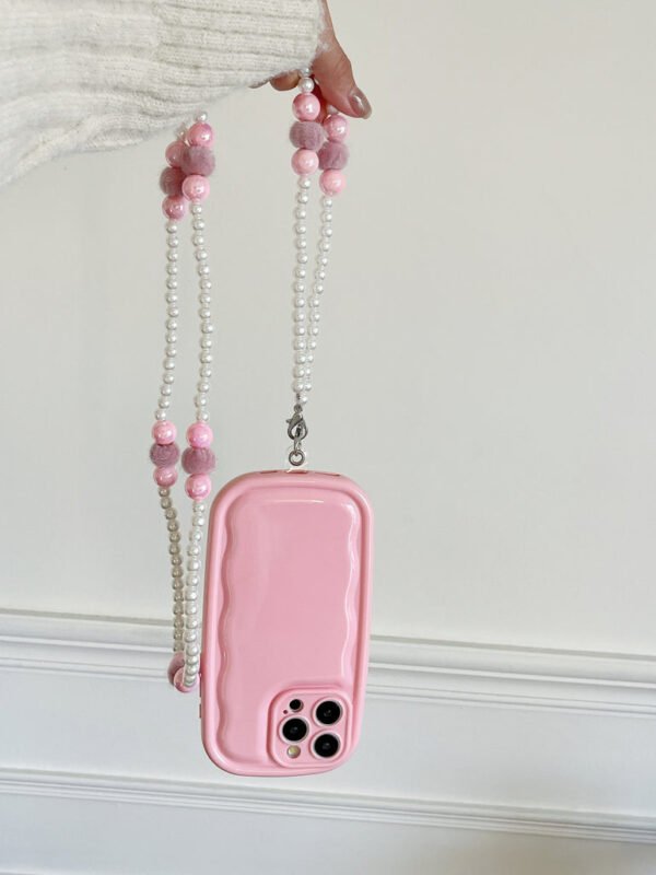 Designer Solid Color Wawy Silicon Case for iPhone With Sling Beaded Chain - Image 7