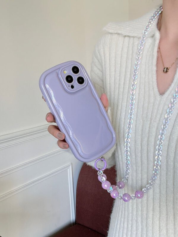 Designer Solid Color Wawy Silicon Case for iPhone With Sling Beaded Chain - Image 8