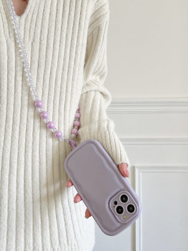 Designer Solid Color Wawy Silicon Case for iPhone With Sling Beaded Chain - Image 9