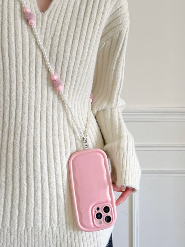 Designer Solid Color Wawy Silicon Case for iPhone With Sling Beaded Chain - Image 10