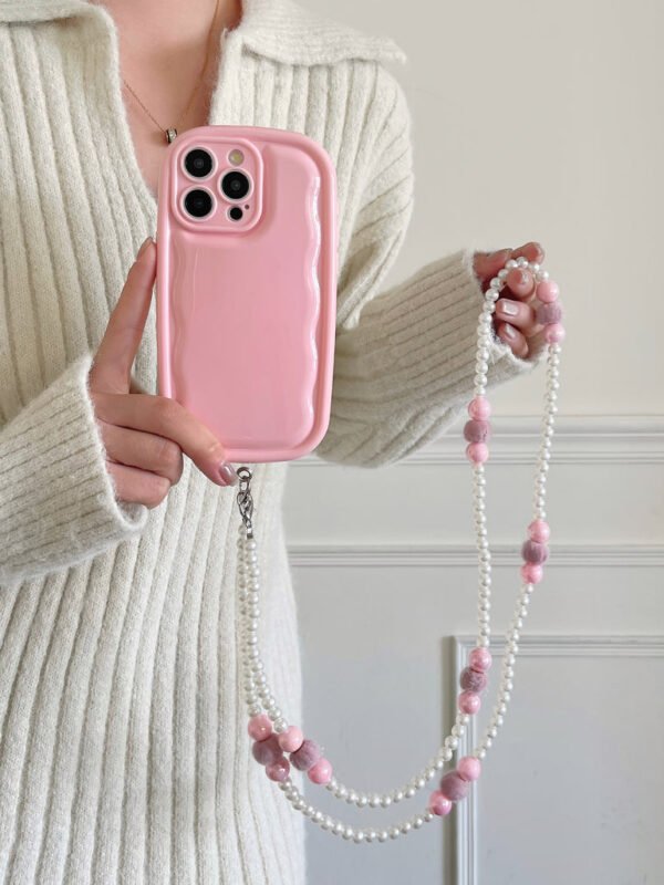 Designer Solid Color Wawy Silicon Case for iPhone With Sling Beaded Chain - Image 11