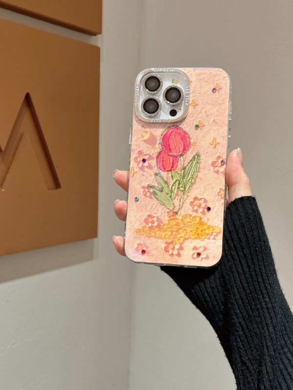 3D Effect Holographic Effect Silicon Case for iPhone With Diamond Camera Protection ( Lily And Panda) - Image 3