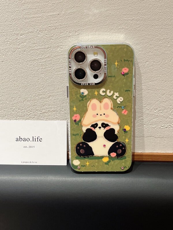 3D Effect Holographic Effect Silicon Case for iPhone With Diamond Camera Protection ( Lily And Panda) - Image 4