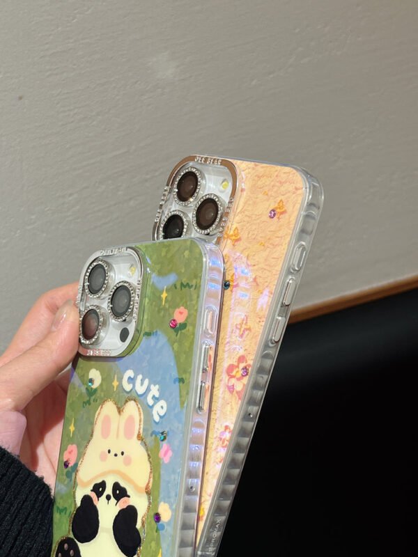 3D Effect Holographic Effect Silicon Case for iPhone With Diamond Camera Protection ( Lily And Panda) - Image 5