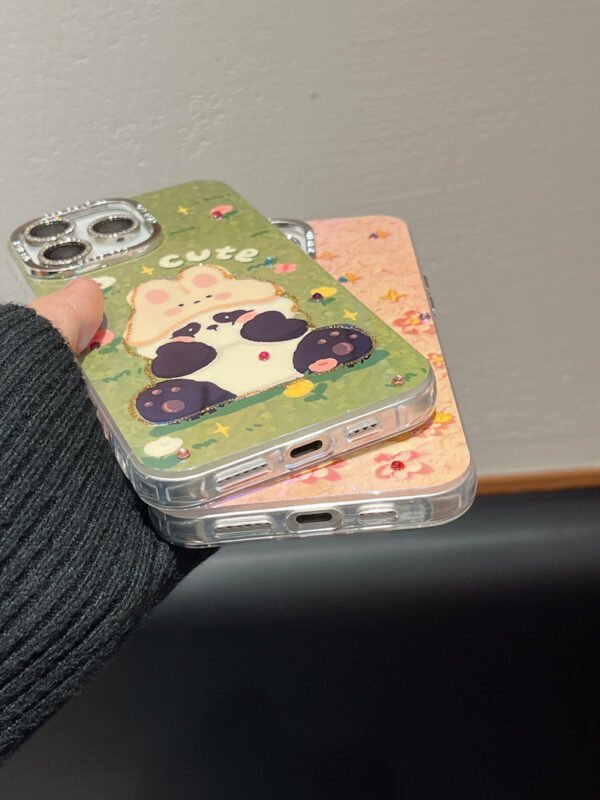 3D Effect Holographic Effect Silicon Case for iPhone With Diamond Camera Protection ( Lily And Panda) - Image 6