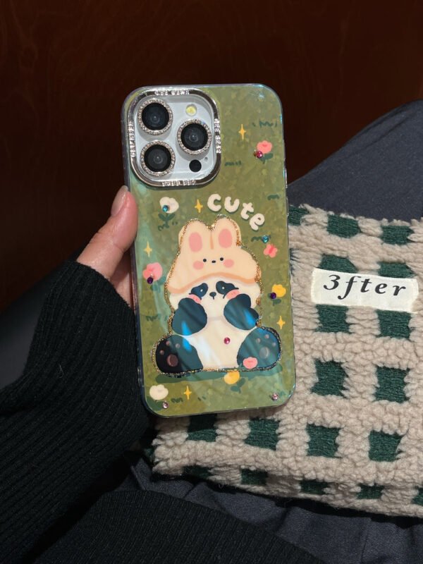 3D Effect Holographic Effect Silicon Case for iPhone With Diamond Camera Protection ( Lily And Panda) - Image 8