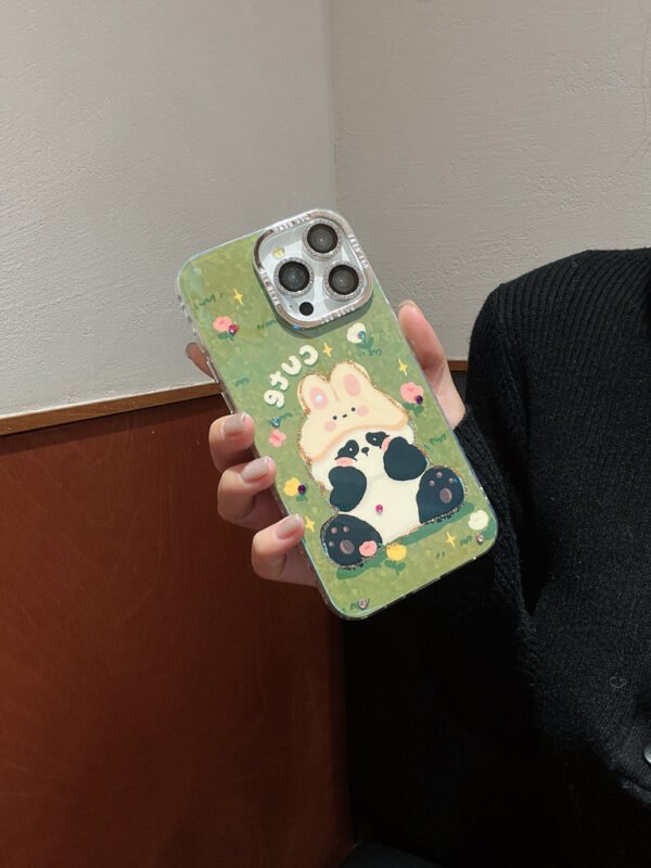 3D Effect Holographic Effect Silicon Case for iPhone With Diamond Camera Protection ( Lily And Panda) - Image 9