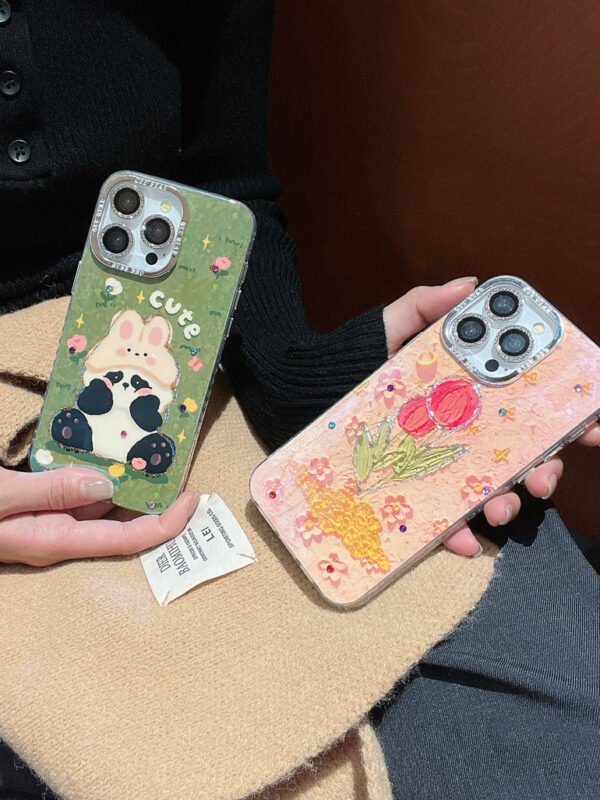 3D Effect Holographic Effect Silicon Case for iPhone With Diamond Camera Protection ( Lily And Panda) - Image 11