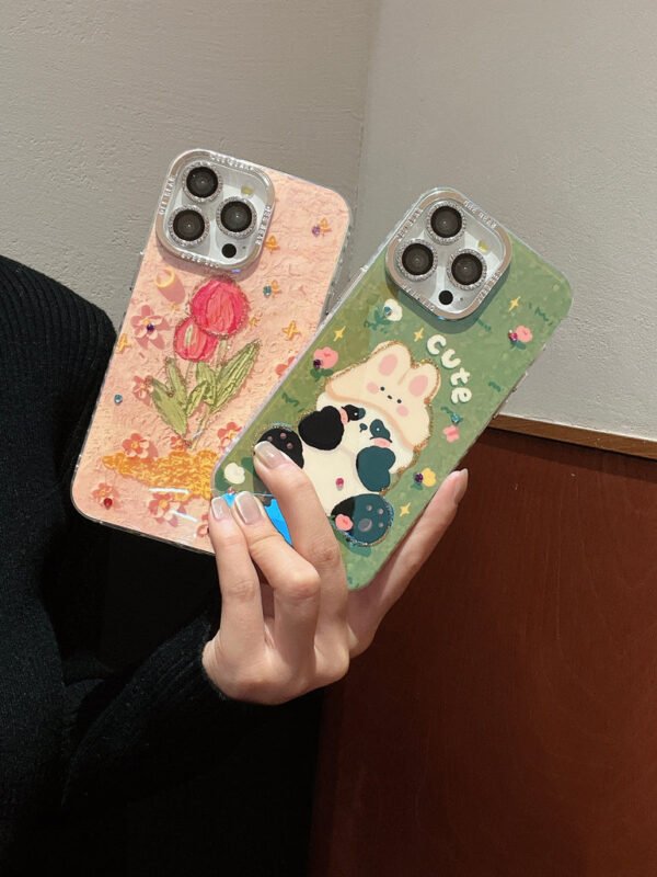 3D Effect Holographic Effect Silicon Case for iPhone With Diamond Camera Protection ( Lily And Panda) - Image 12